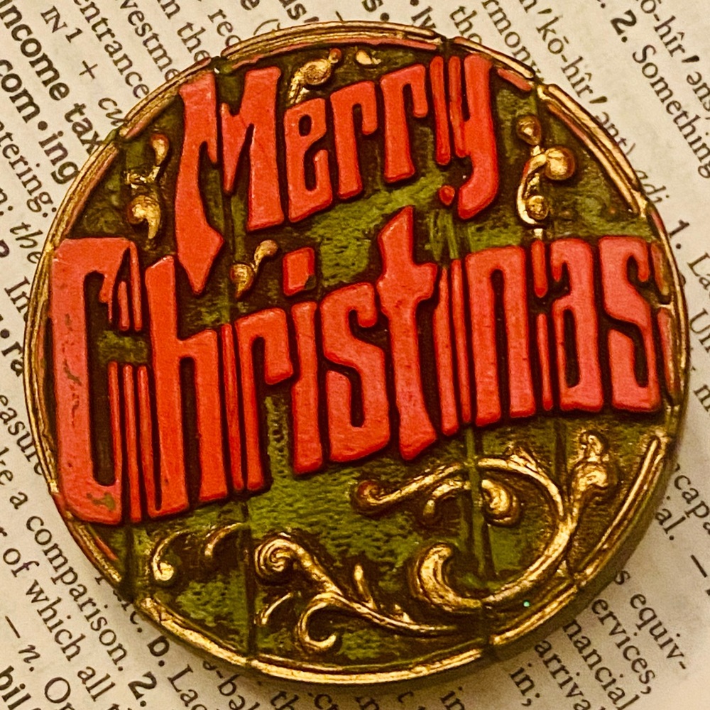 Merry Christmas Brooch, Vintage